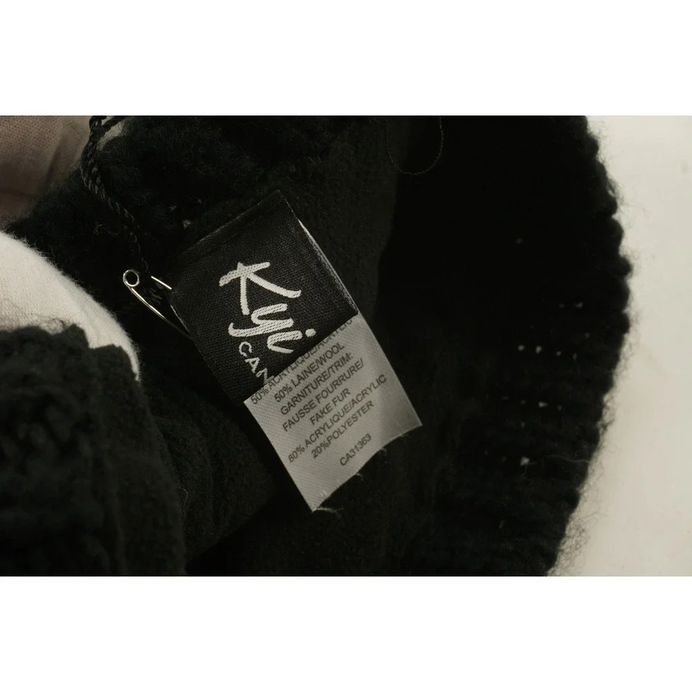 New Kyi Kyi Handmade Chunky Knit Pom Pom Beanie Black Wool Blend One‎ Size